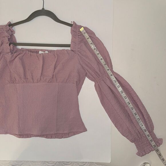 ASTR the Label Lilac Pink Puff Long Sleeve Ruched Bust Top Smocked Blouse sz M - Picture 11 of 13